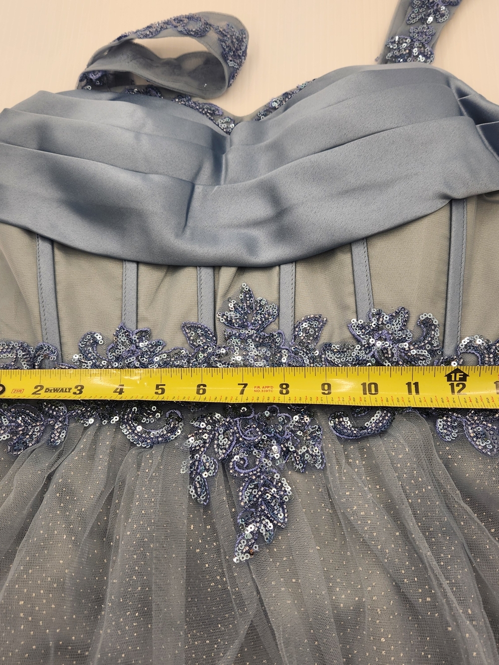 Satin & Tulle Dusty Blue Party Mini Dress - Picture 7 of 16